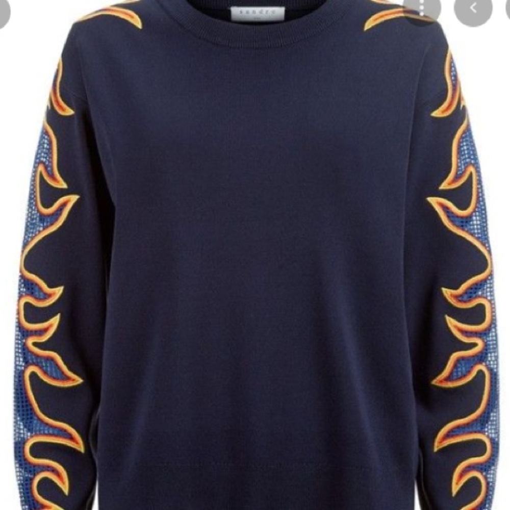 Sandro Navy Flame Knit Crewneck